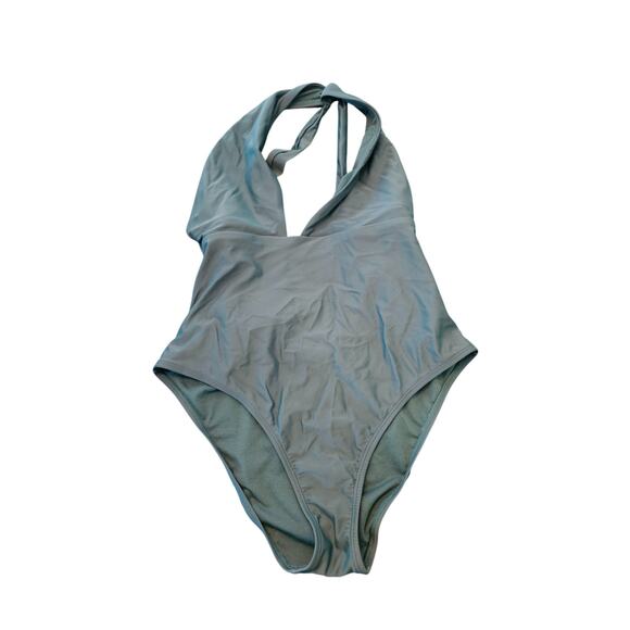 Shade & Shore Womens Sz M (8-10) One Piece Halter Style Swimsuit Slate Teal Blue - Picture 1 of 4